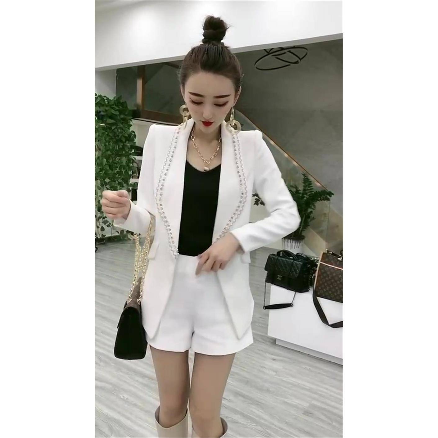好货网红同款时尚套装女长袖西装领西服外套短裤韩版洋气2026年两