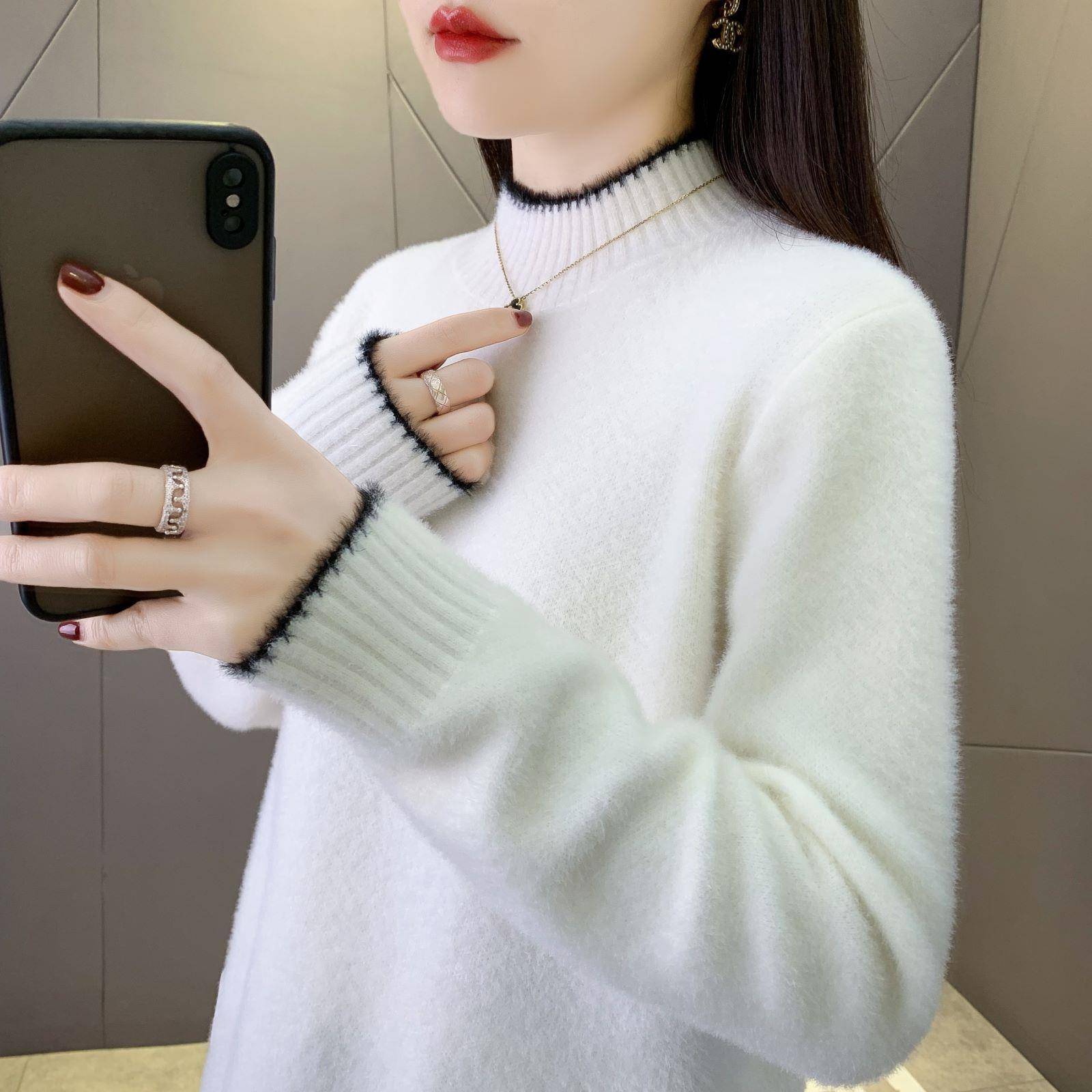 好货软糯加厚半高领套头毛衣女秋冬新款宽松百搭针织打底衫水貂绒