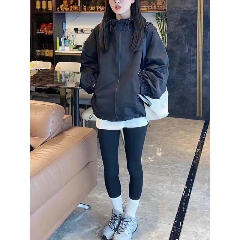 好货欧货薄款冲锋衣女2026秋季新款韩版时尚连帽抽绳宽松显瘦风衣