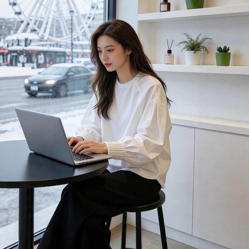 好货韩版高级感灯笼袖T恤女2026早秋大码胖MM设计感宽松显瘦长袖