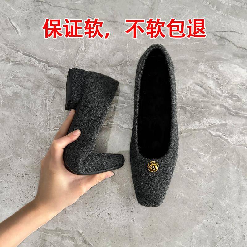 好货巨好看方头单鞋女低跟鞋2026新款秋冬百搭鞋子浅口瓢鞋一脚蹬