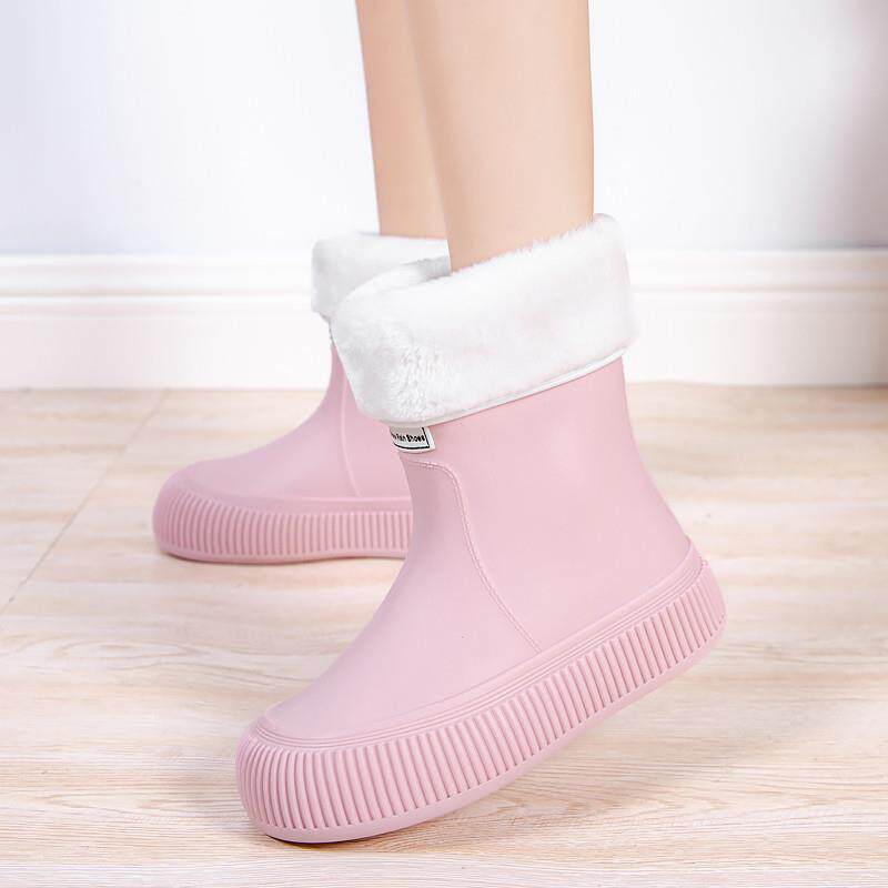 新品日系粉色束口雨鞋女可