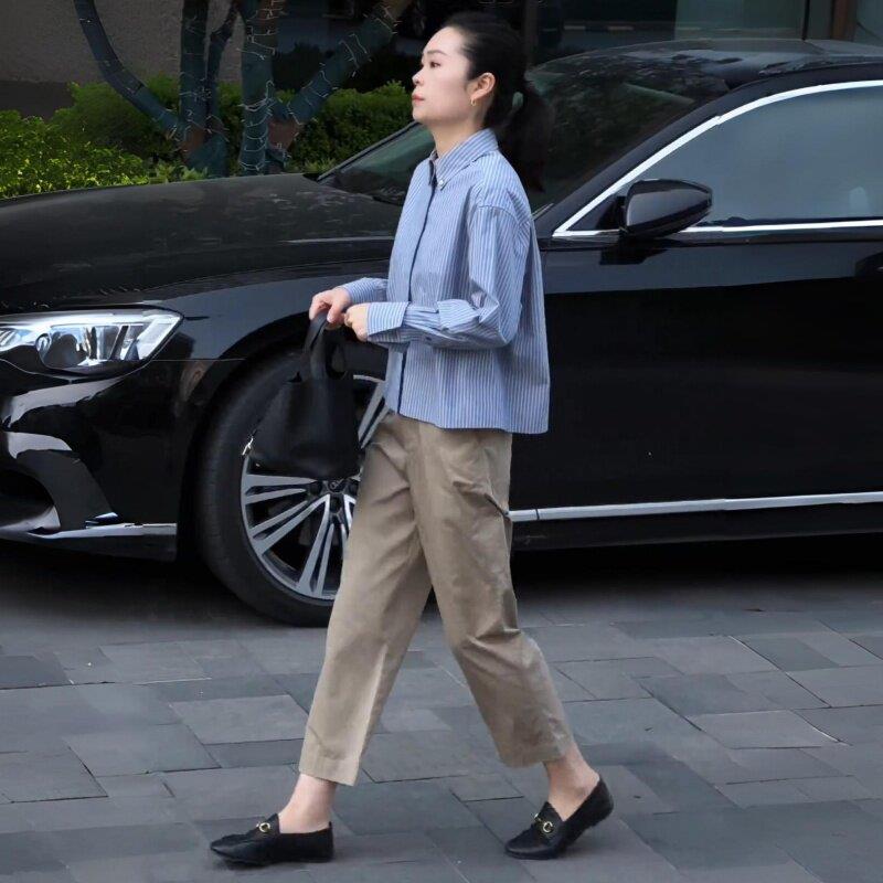 好货法式时尚职业套装女士春秋装新款条纹衬衣休闲裤子减龄穿搭两图片