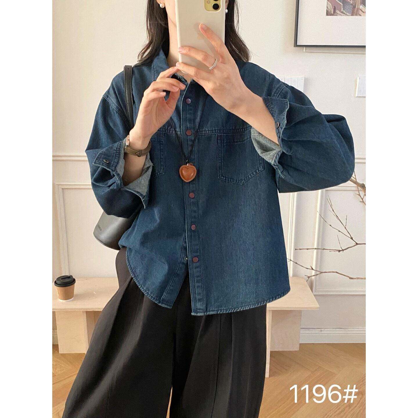 好货YOYO-复古蓝牛仔衬衫外套女20春装通勤百搭长袖上衣
