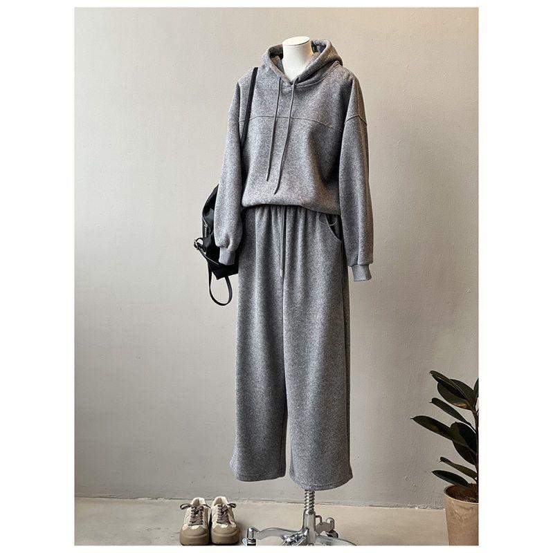 慵懒风休闲运动加绒卫衣套