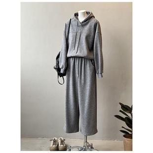 慵懒风休闲运动加绒卫衣套装女韩版高级感连帽卫衣阔腿卫裤两件套