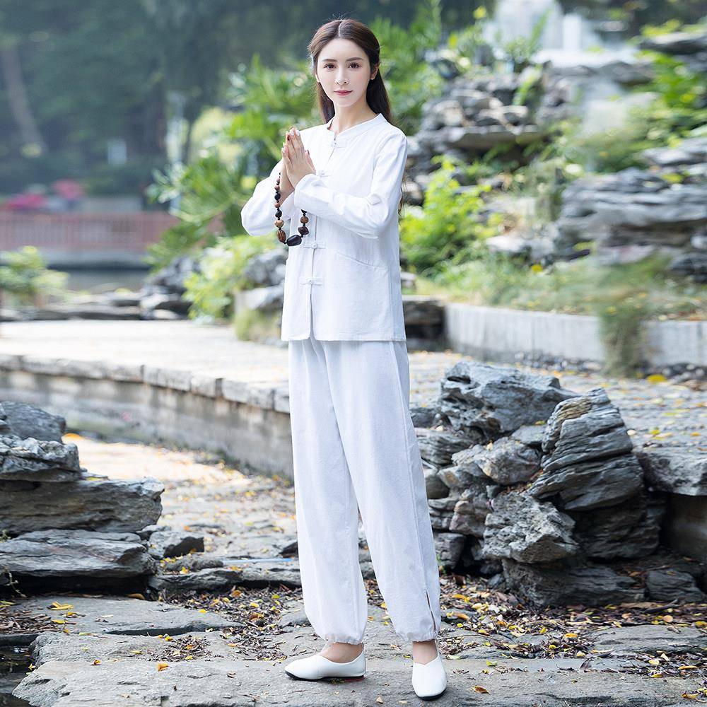 好货春秋款长袖棉麻修行打坐练功瑜伽服中国风太极打拳武术服两件