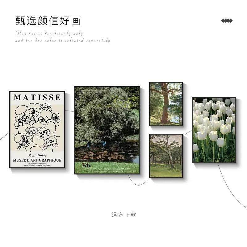 新品绿色风景美式复古挂画组合客厅沙发背景墙壁画适合大白墙的装