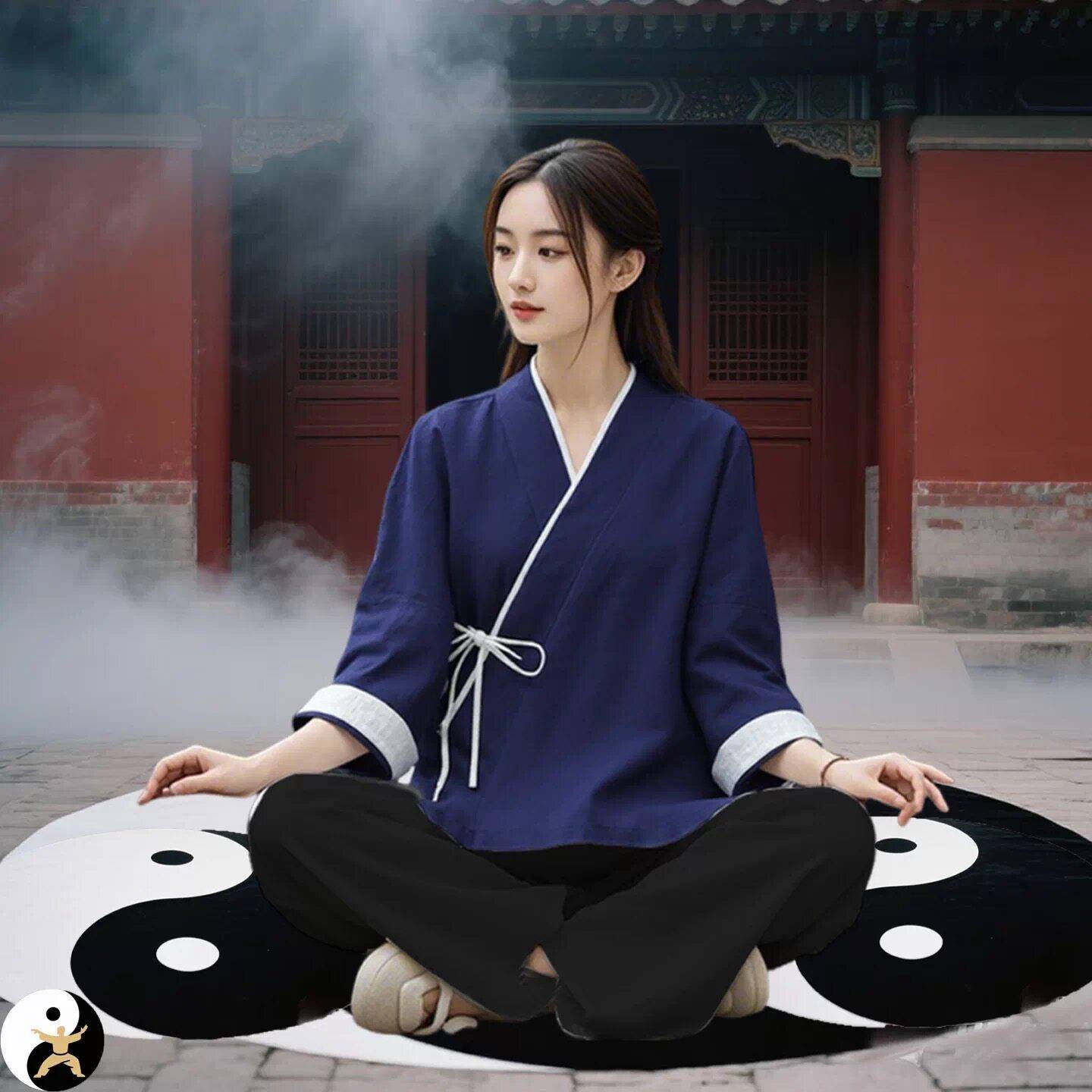 好货棉麻透气居士服女式佛系修行打坐禅服套装五分袖新中式国风汉