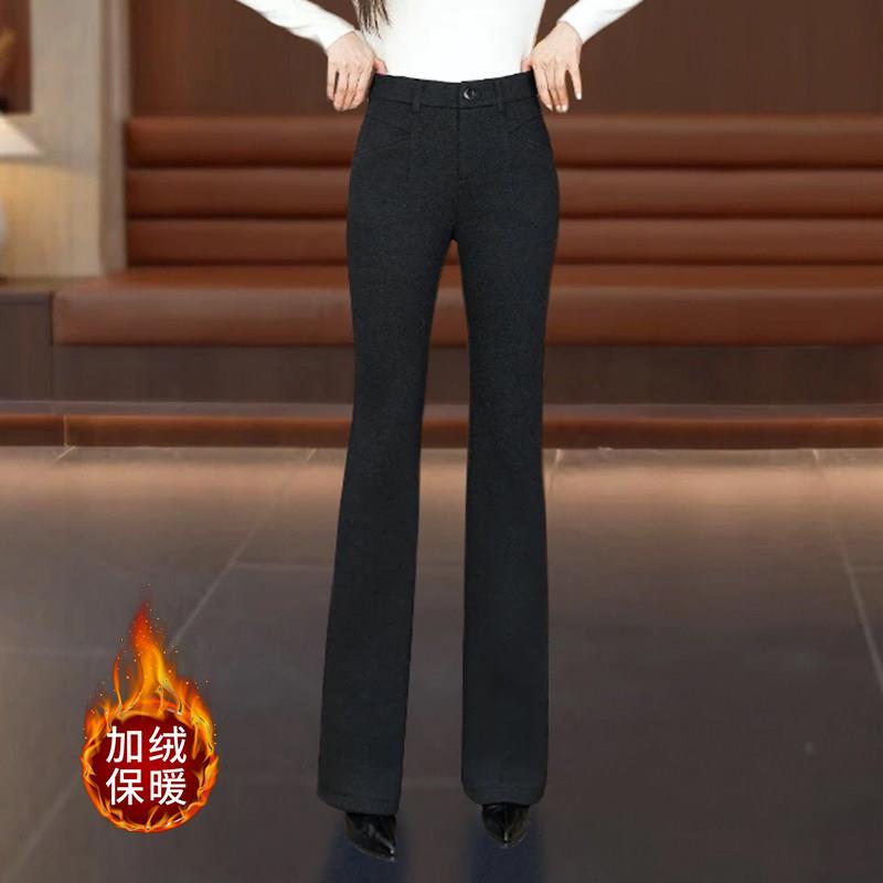 好货时尚毛呢微喇裤女2026秋冬新款高腰显瘦松紧腰加绒加厚百搭喇
