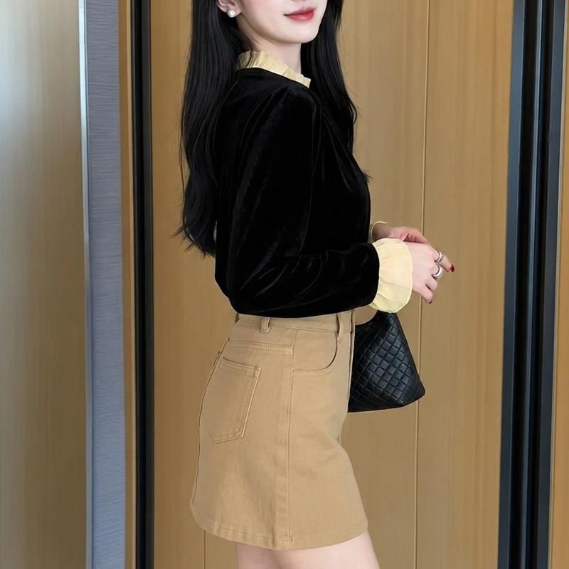 好货黑色丝绒长袖T恤女2026秋季款洋气减龄打底衫高级感气质套头