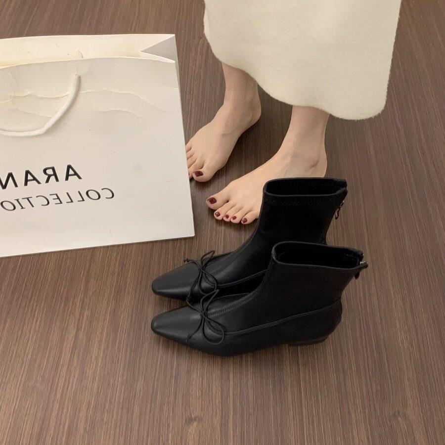 好货蝴蝶结坡跟浅口单鞋女春秋新款婚鞋内增高芭蕾鞋通勤工作鞋