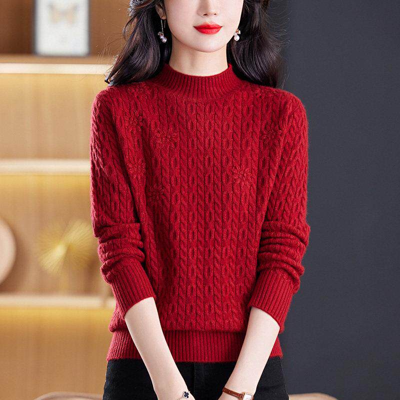 好货胖mm秋冬大码半高领毛衣女宽松2026新款加厚假两件针织羊毛打