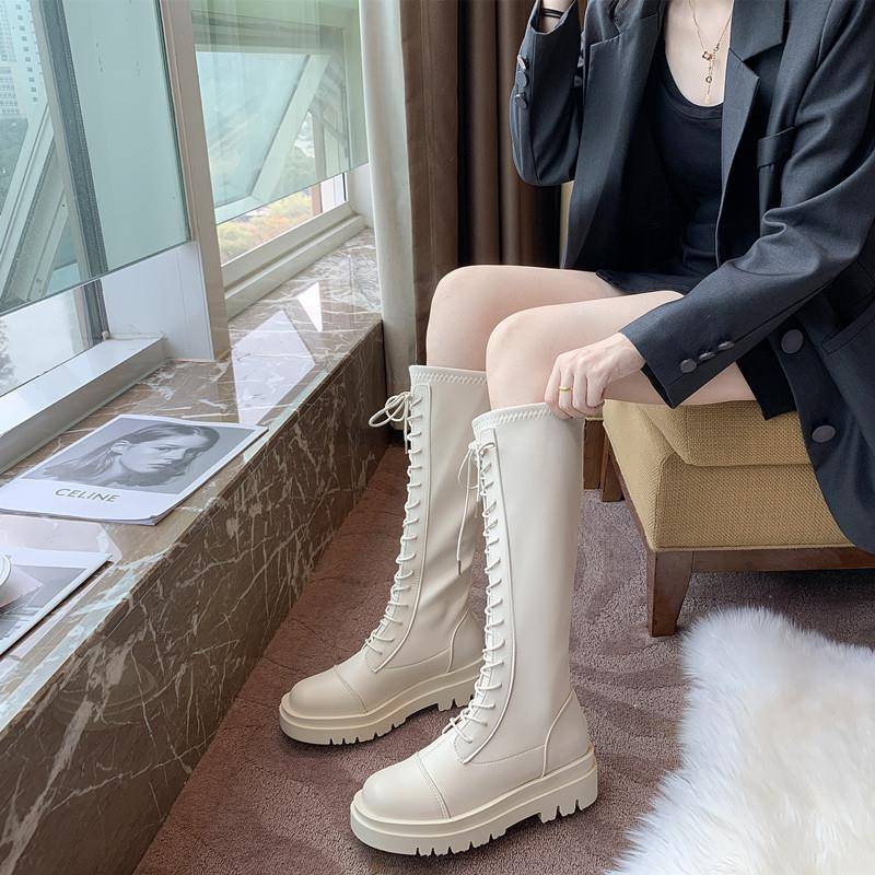 好货长筒靴女2025新款秋冬瘦瘦高筒厚底长靴白色加绒小个子骑士靴