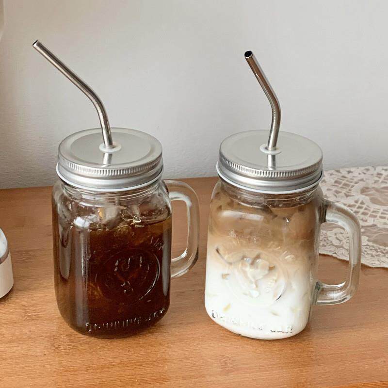 复古公鸡杯 梅森杯咖啡杯果汁杯 透明创意水杯子带盖吸管杯玻璃杯