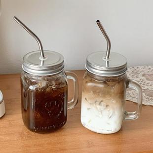 复古公鸡杯 梅森杯咖啡杯果汁杯 透明创意水杯子带盖吸管杯玻璃杯