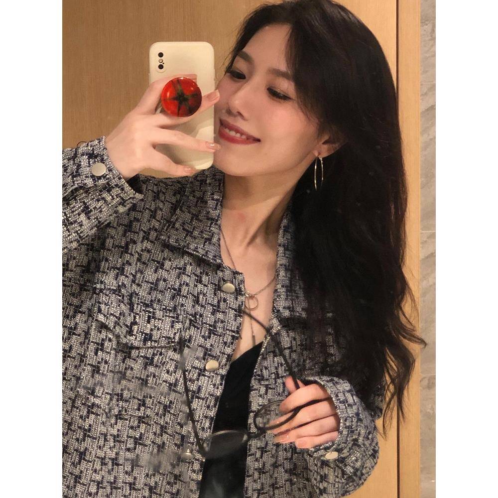 好货复古格子毛呢外套女2026春秋欧货爆款上衣宽松小个子长袖衬衫