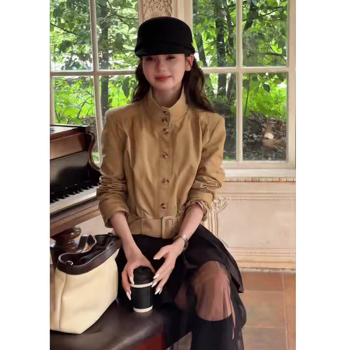 好货韩系复古立领短款风衣女2026秋季新款网红同款收腰腰带单排扣