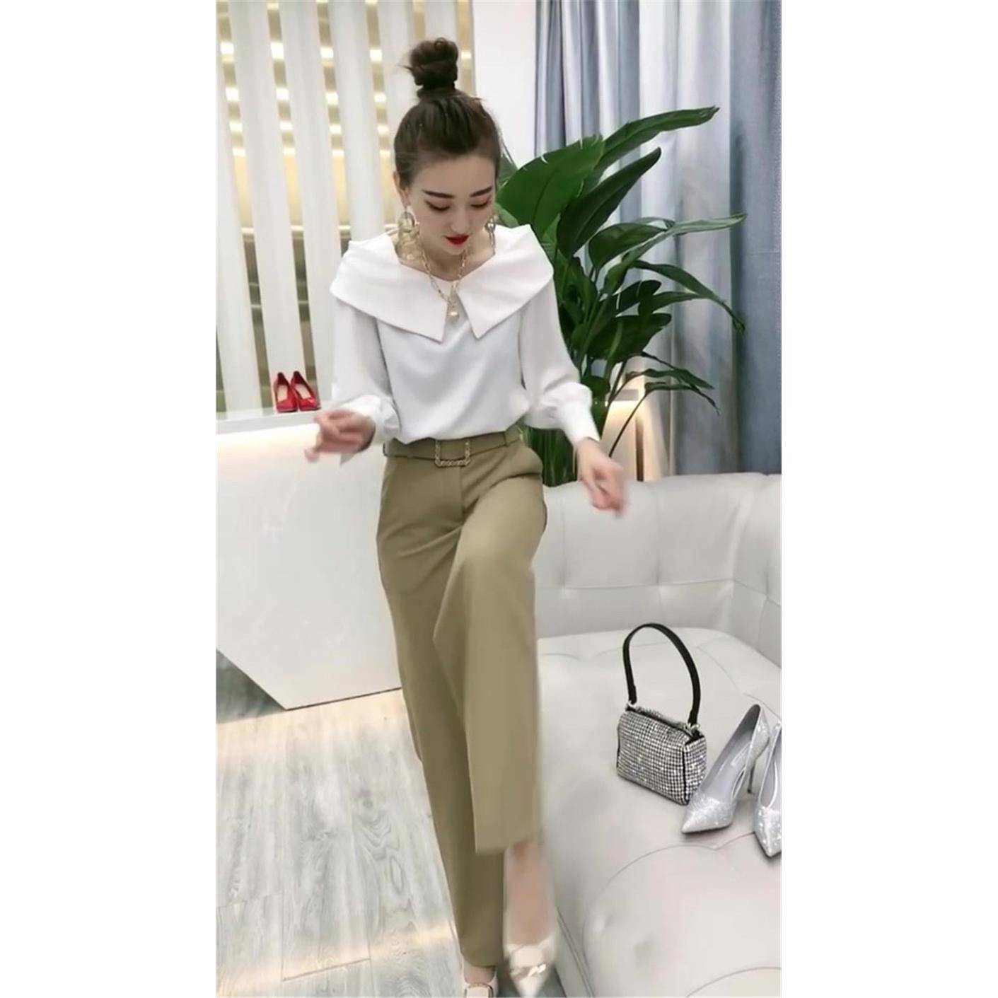 好货网红同款衬衫女韩版显瘦长袖一字领套头学生2026年新款雪纺衫