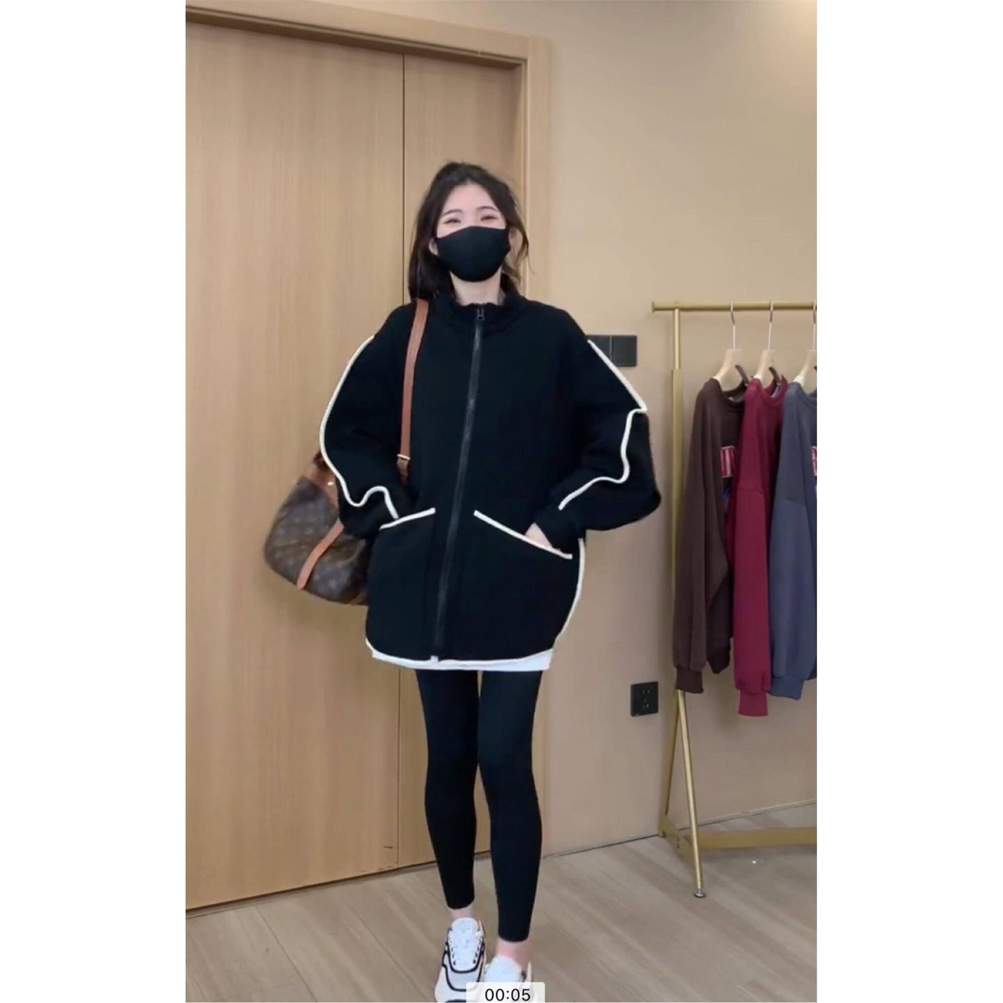 好货欧货撞色拉条立领条纹外套女2026春秋运动休闲中长款拉链开衫