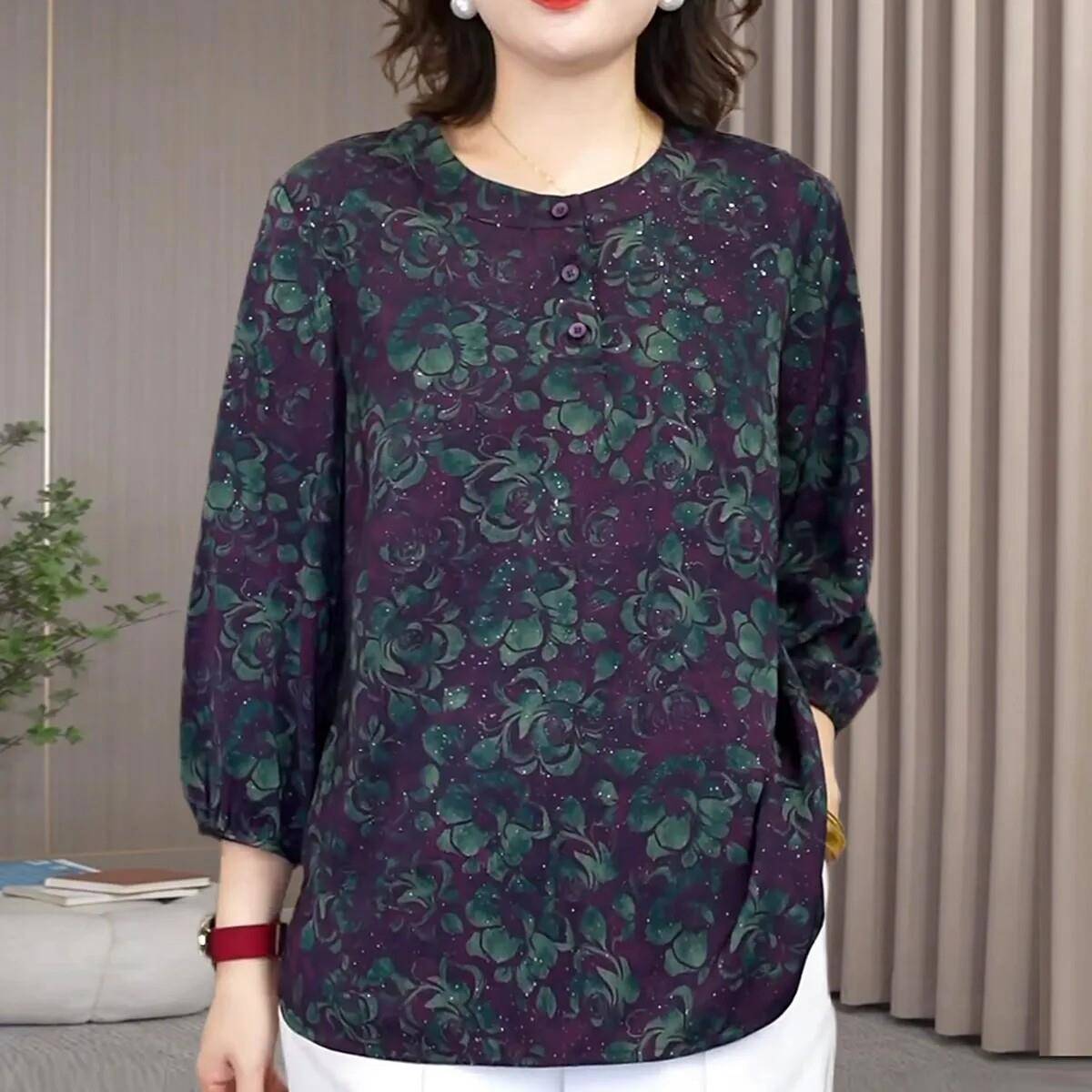 好货民族风固色扎染中老年妈妈高档质感上衣大码遮肉显瘦外穿内搭
