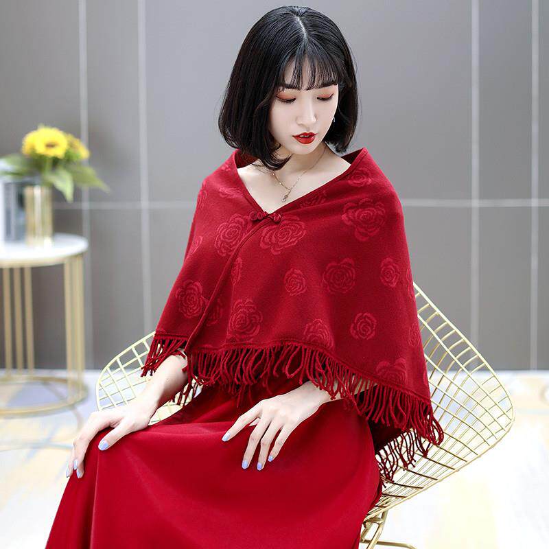 新品韩版新娘毛披肩保暖大码蕾丝流苏斗篷婚纱礼服外套伴娘秋冬季