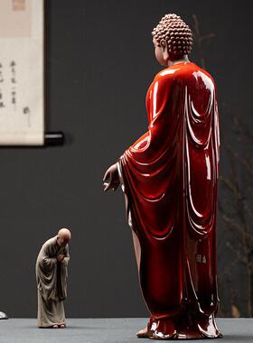 摆件禅意小和尚装饰品创意陶瓷中C式家居桌面茶室摆设紫砂客厅沙