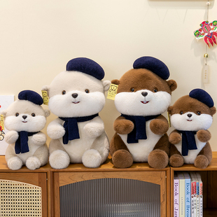 可爱贝雷帽河狸毛绒玩具公仔海狸玩偶布娃娃生日礼物送女孩抱枕