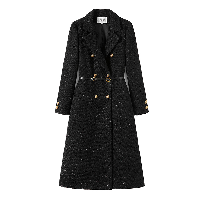 她池双排扣羽绒服2025冬季新款女装时尚宽松插袋中长款大衣