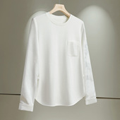 开叉长袖 她池圆领T恤2026春季 上衣 简约宽松款 套头短款 新款 女装