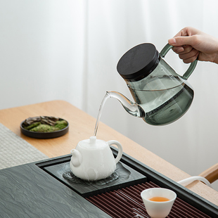 天然绿木纹石茶盘茶台家用简约乌金石材电木大小号茶托盘茶具茶海
