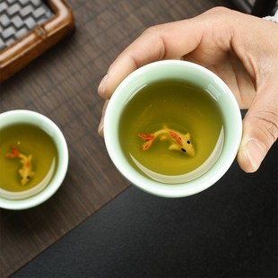 盖碗茶壶鲤鱼杯办公家用简约礼品 复古青瓷中国风青瓷功夫茶具套装