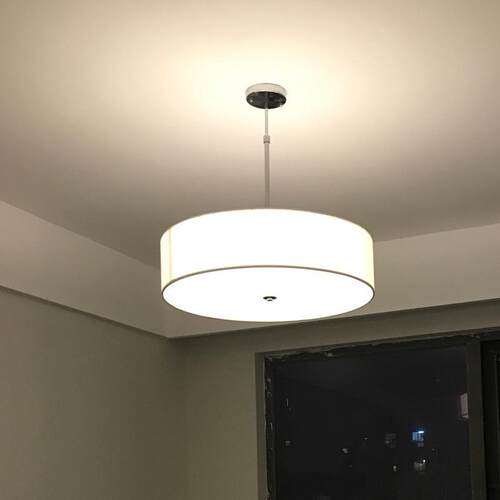 美式简约白色布艺吸顶灯现代圆形吊灯餐厅灯客厅卧室t034复古风