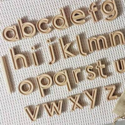 蒙氏montessori榉木描写字母积木小写临摹拼写单词开放性教具