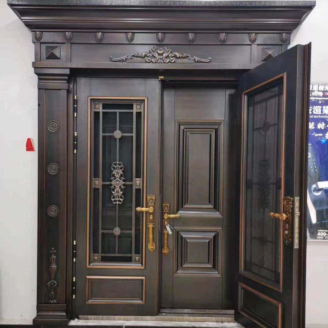别墅大门防盗门锌合金对开门农村自建房进户门金刚纱网复合门
