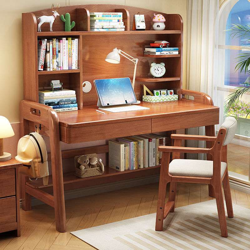 实木学生儿童书桌书柜卧室家用小学生学习桌椅可升降一体写字桌台