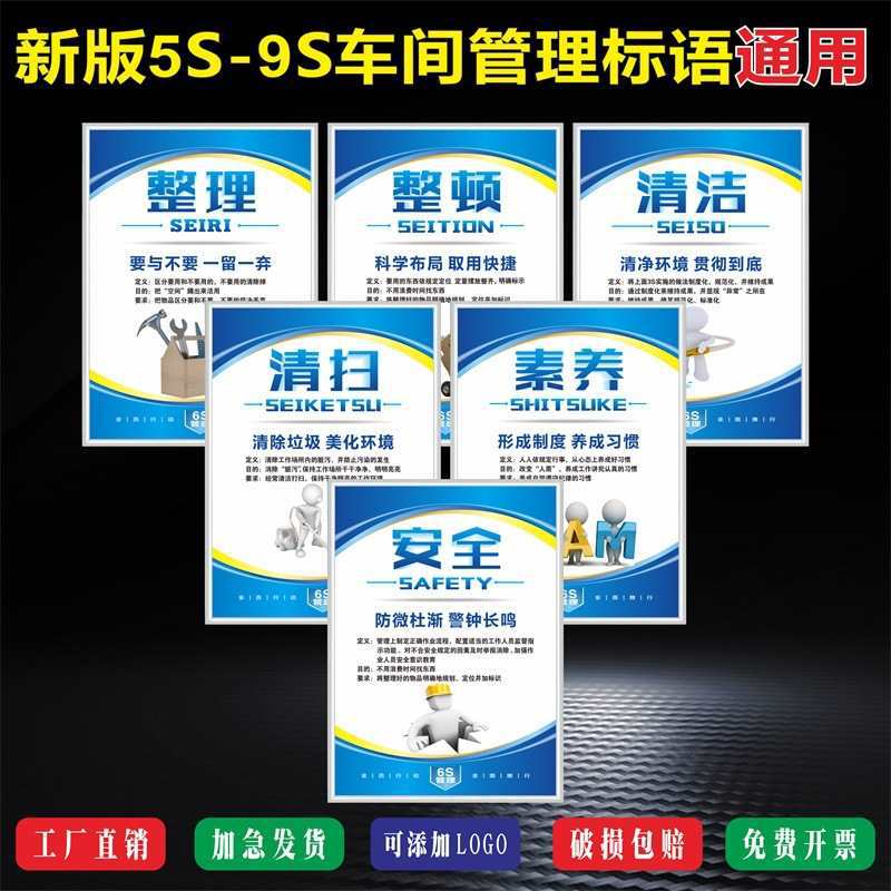 工厂车间5s6s7s8s9s仓库管理标语标识牌展板办公室挂画文化墙