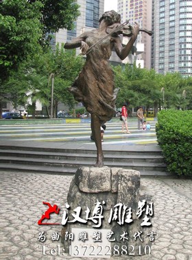 玻璃钢铸铜雕塑拉小提琴少女雕塑音乐主题雕塑商业街广场景观雕塑