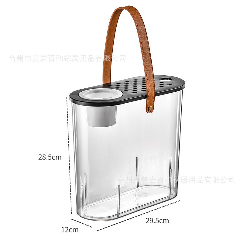 塑料茶水桶茶渣分离透明排水桶办公室茶台茶具椭圆过滤翻盖废水桶