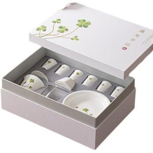 家用客厅办公室会客泡茶陶瓷盖碗 花色幸运草羊脂玉白瓷茶具套装