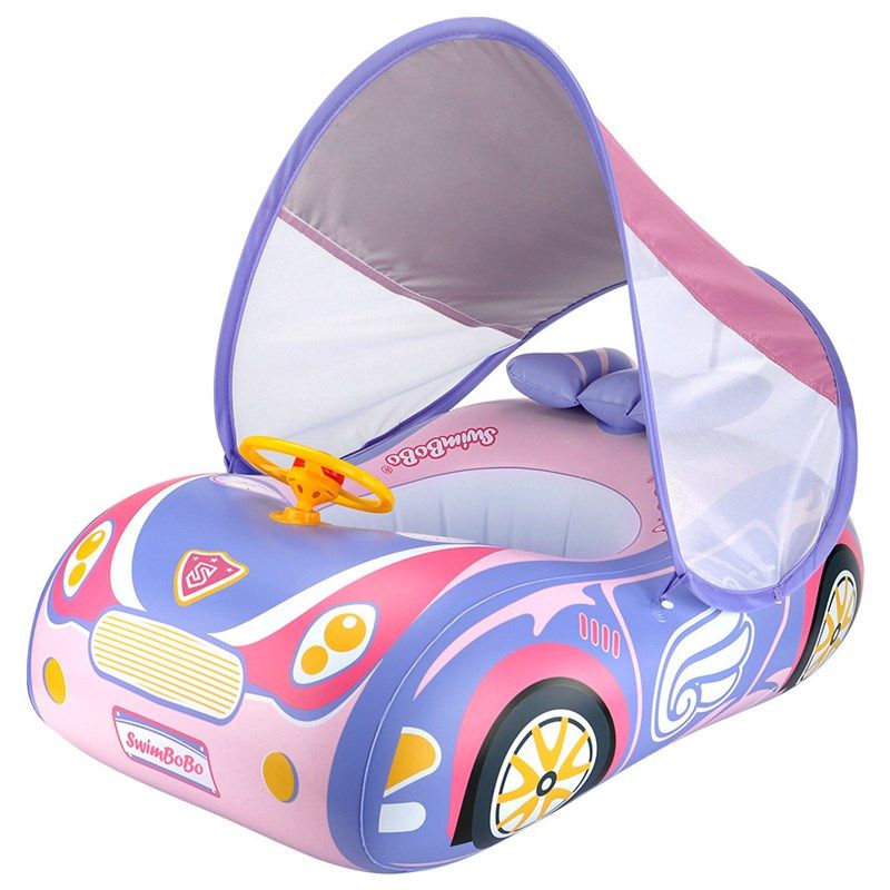 swimbobo新款充气车子座圈儿童跑车型游泳圈带防晒遮阳棚喇叭坐圈