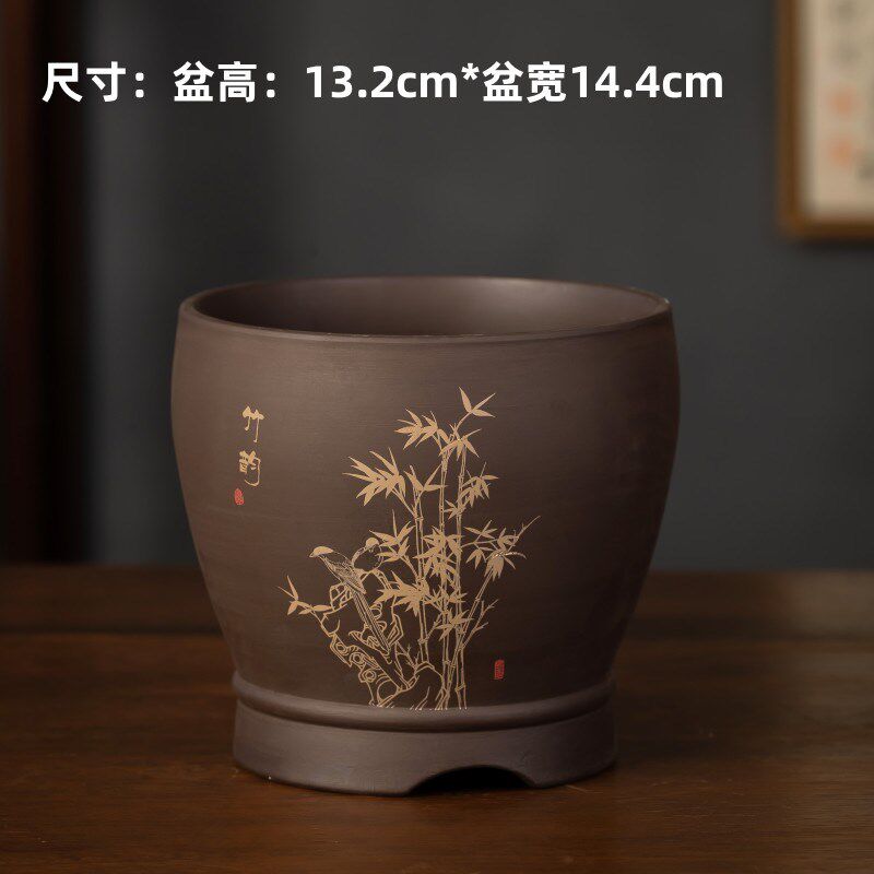 君子兰吊兰蝴蝶兰室内简约紫砂大口径带托盘多肉花盆家用厂家包邮