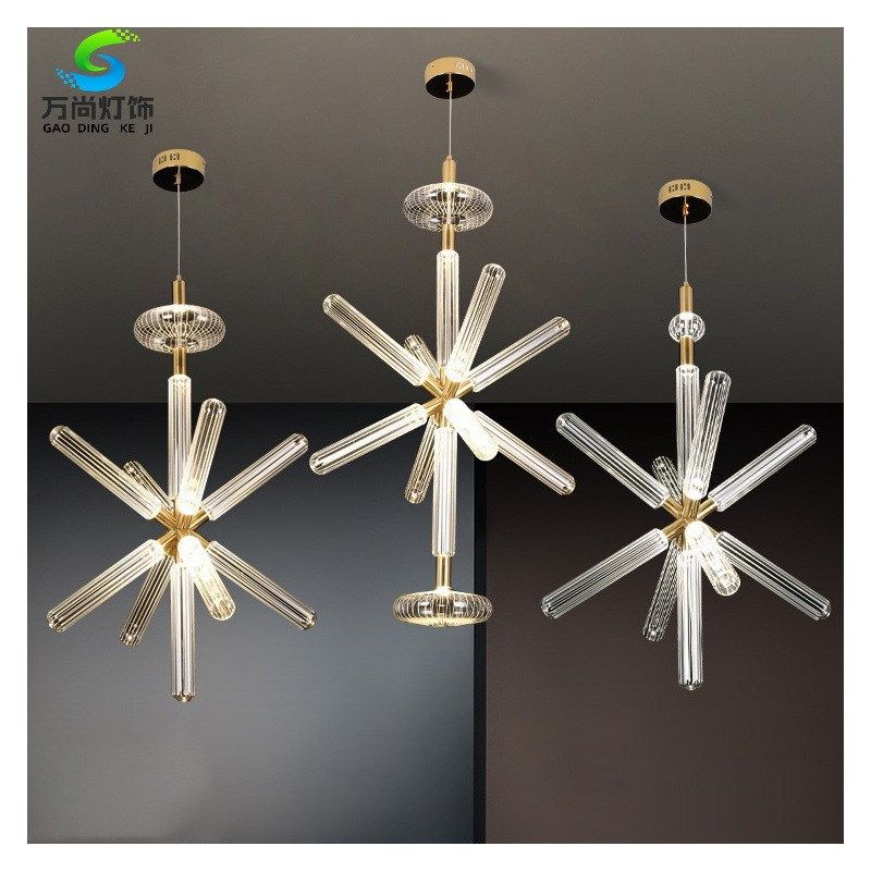 雪花吊灯后现代设计师轻奢刻花玻璃管吊灯样板房售楼部商用工程灯