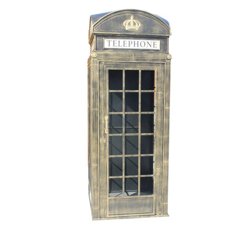 欧式英伦复古铁艺红色电话亭大型户外装饰落地摆件书亭模型柜现货