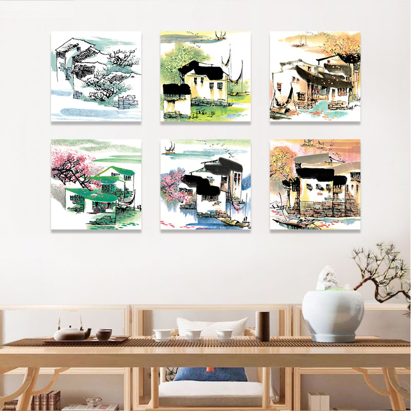 楼梯间装饰画新中式风格挂画饭店包厢壁画酒店民宿餐厅卧室床头画图片