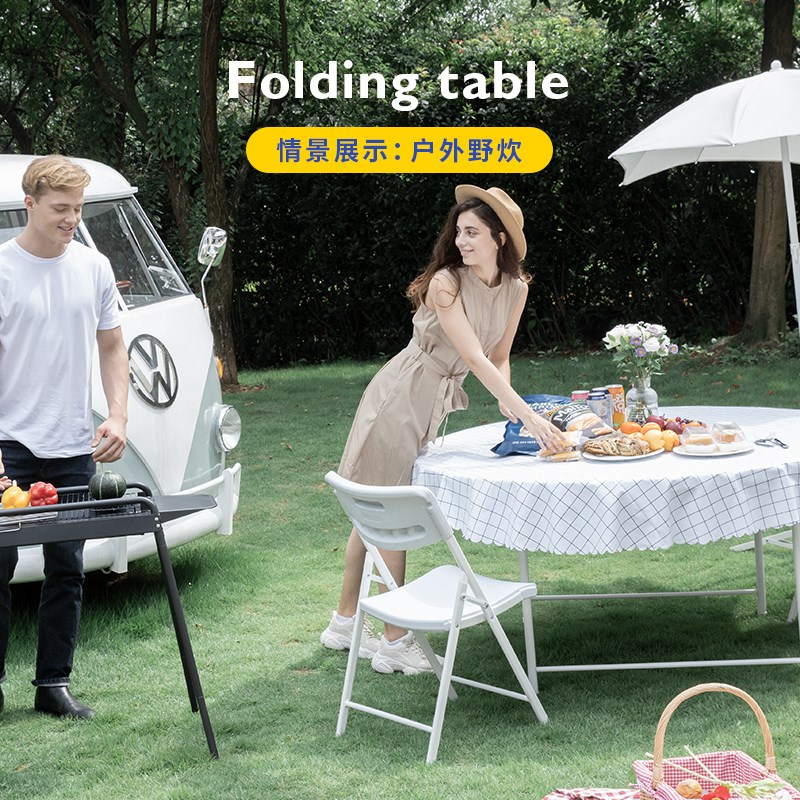 可折叠圆桌家用餐桌加厚塑料大圆桌子面吃饭1.8米大桌子饭店1.2米