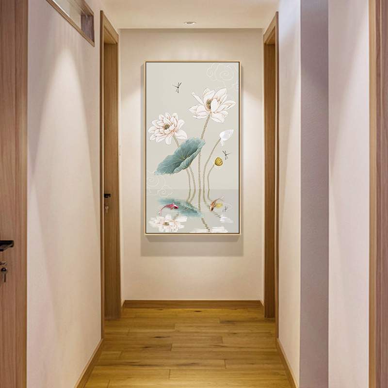 新中式玄关墙面装饰画中国风进门过道走廊挂画招财风水壁画荷花画图片
