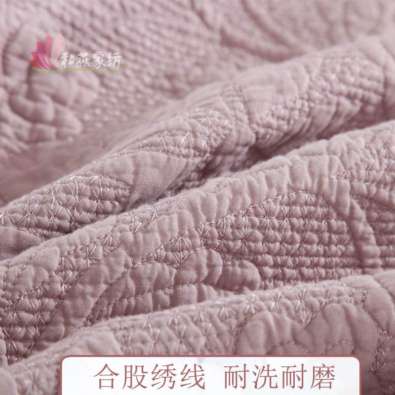 美式双面纯棉绗缝被 纯色绣花床上三件套 外贸纯棉床盖