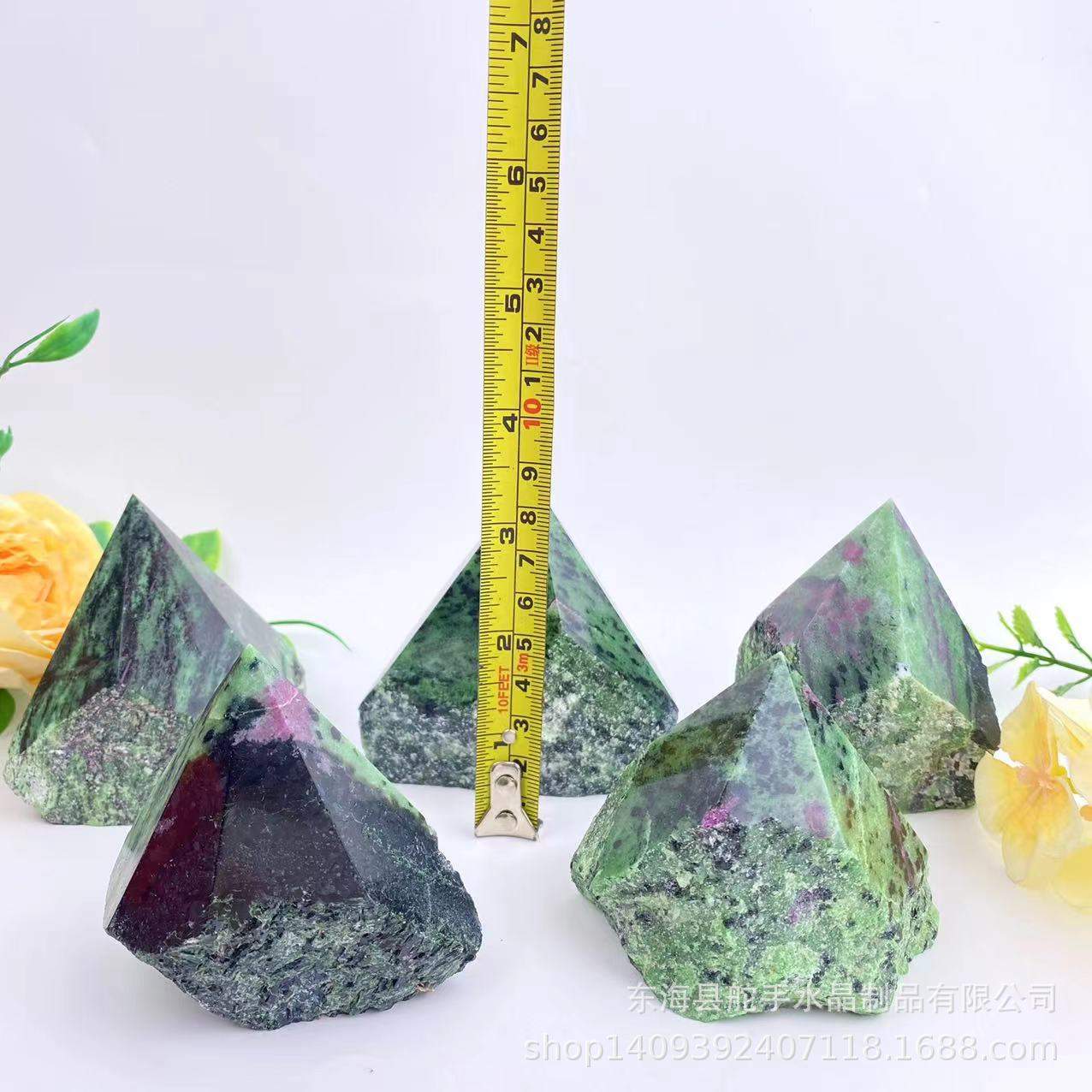 天然晶体红绿宝切面六棱柱 原石切割打磨金字塔 家居办公消磁装饰