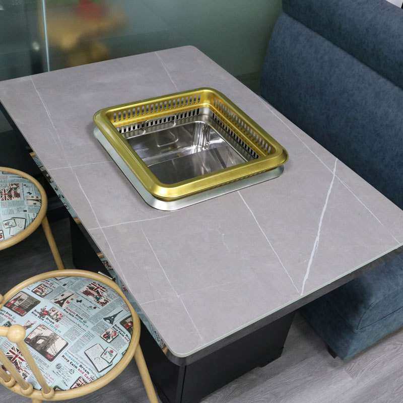 罗岩板实木商用无烟火锅一锅桌子餐厅火锅炉净化设备商用火锅桌